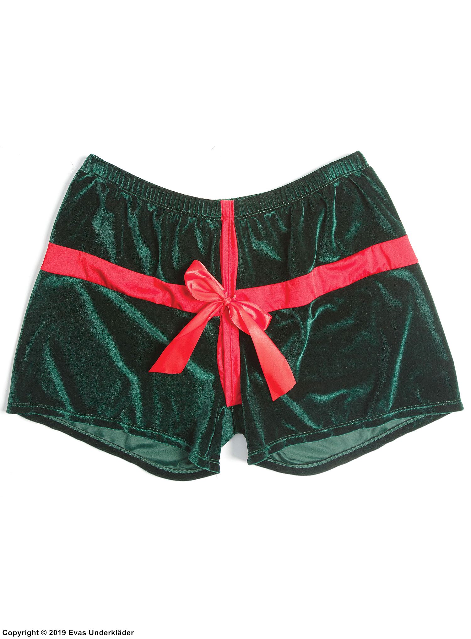 Boxershorts, fløyel, bånd, åpen skritt